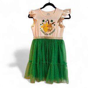 Pokemon Pikachu and Eevee White &  Green Dress, NWOT